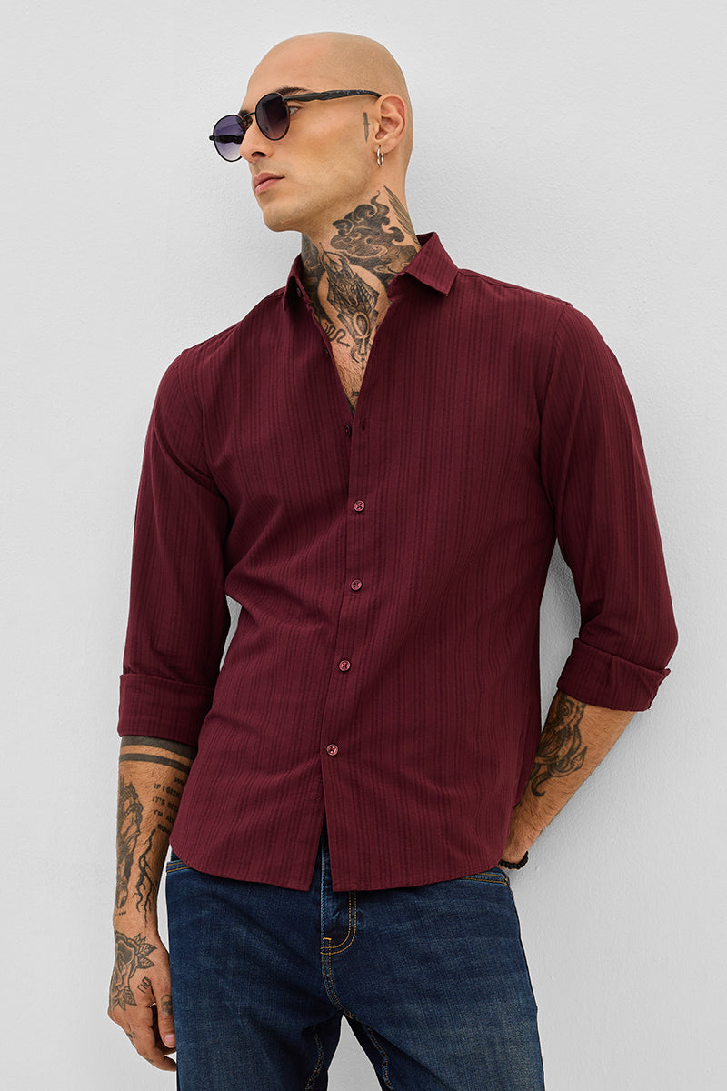Maroon Slim Fit Stripes Shirt