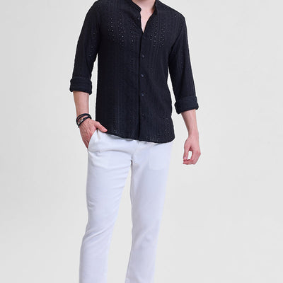 Black Self-Design Shirt