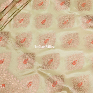 Beige Floral Motif Designer Meenakari Banarasi Silk Saree