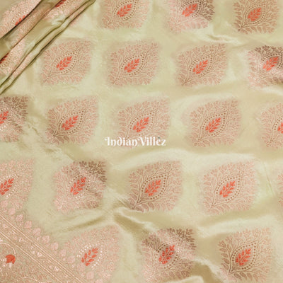 Beige Floral Motif Designer Meenakari Banarasi Silk Saree