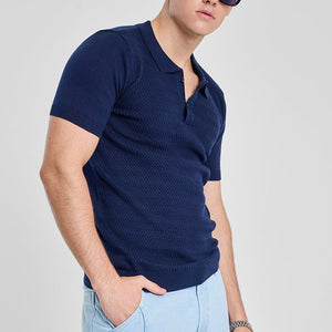 Navy Knitted Polo T-Shirt