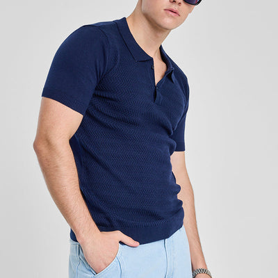 Navy Knitted Polo T-Shirt