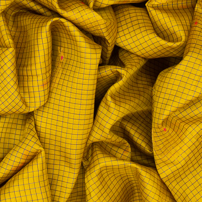Mustard Handloom Chirala Soft Silk Saree With Checks-Mustard