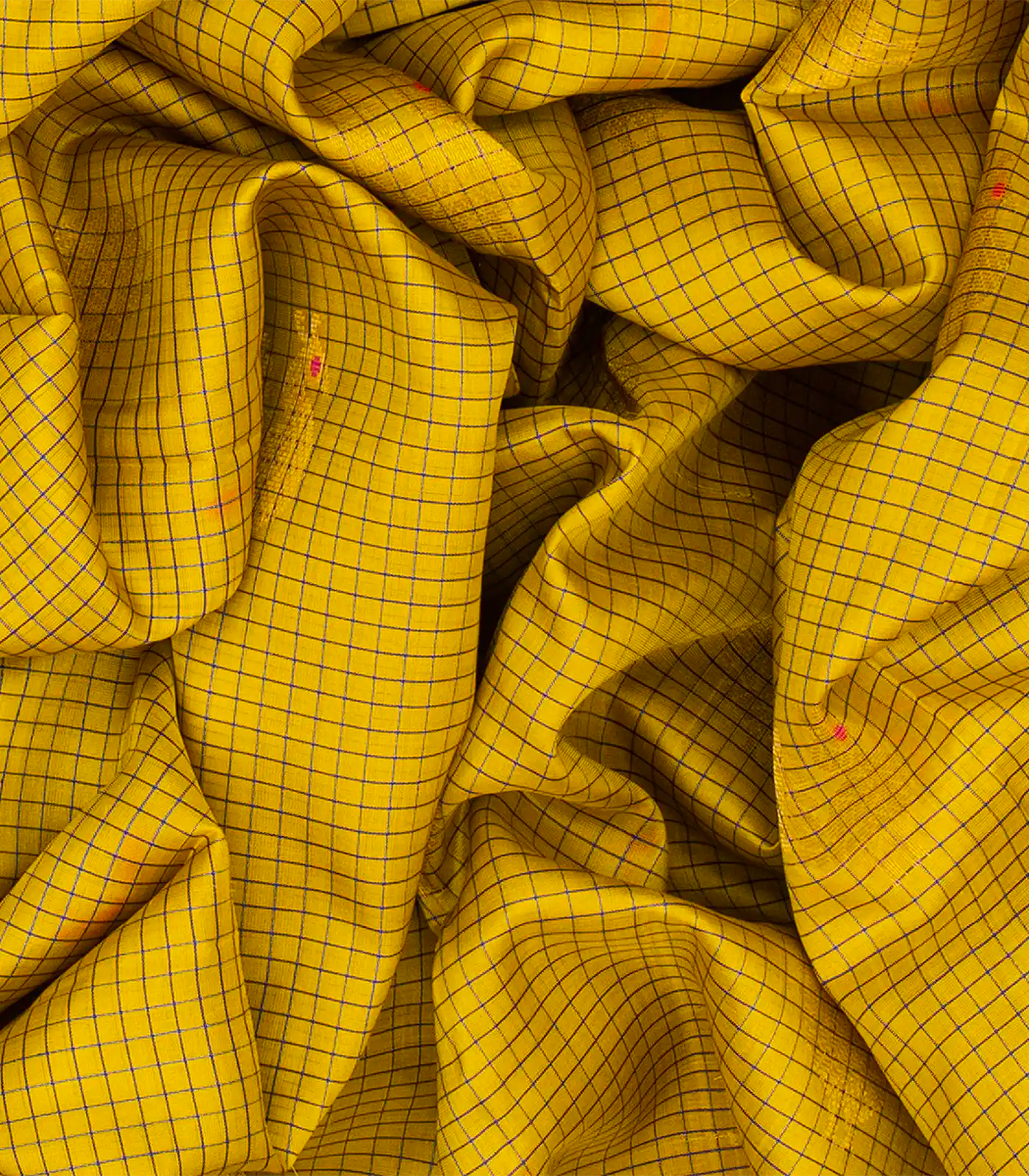 Mustard Handloom Chirala Soft Silk Saree With Checks-Mustard
