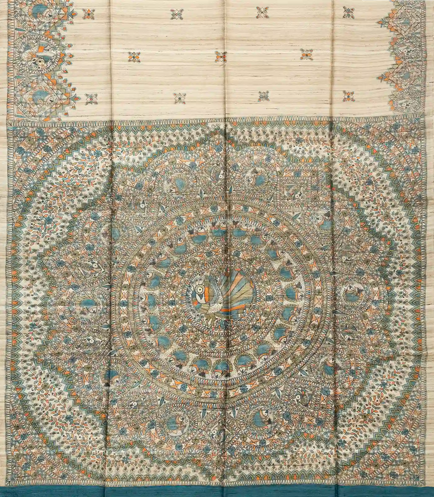 Taupe Handloom Tussar Silk Saree With Printed Bird Motifs