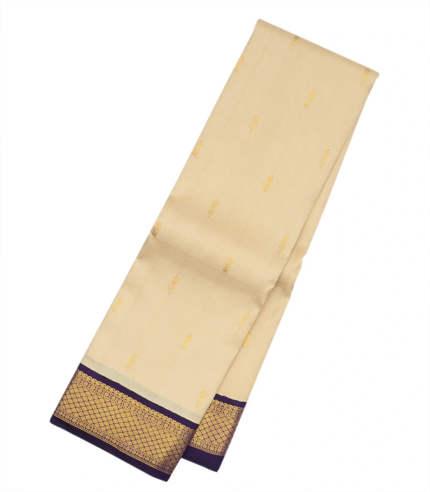 Cream Handloom Kanchipuram Korvai Silk Saree With Floral Buttas