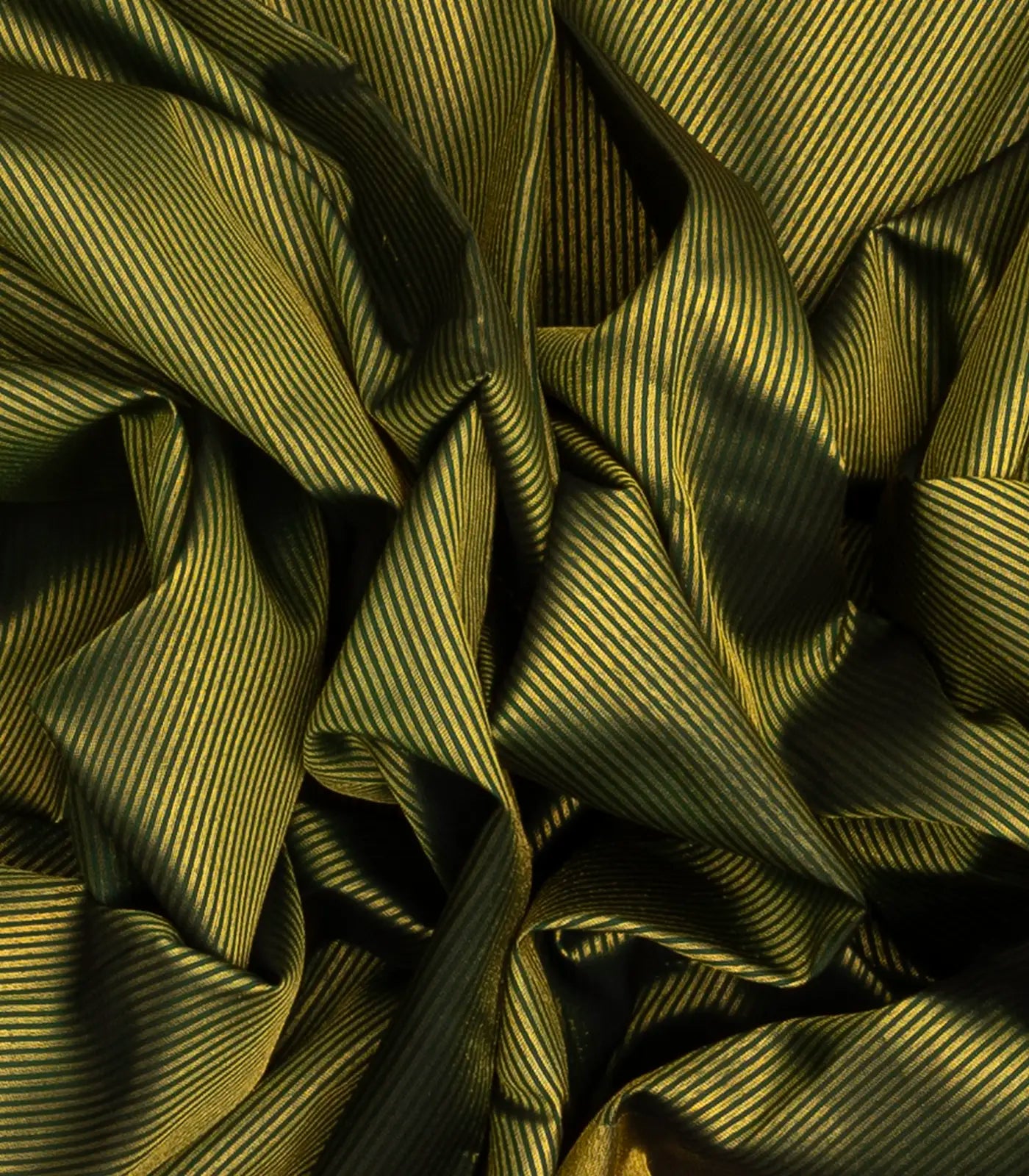 Dark Green Handloom Kanchipuram Silk Saree With Zari Stripes