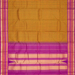 Multi Color Handloom Kanchipuram Korvai Silk Saree With Checks