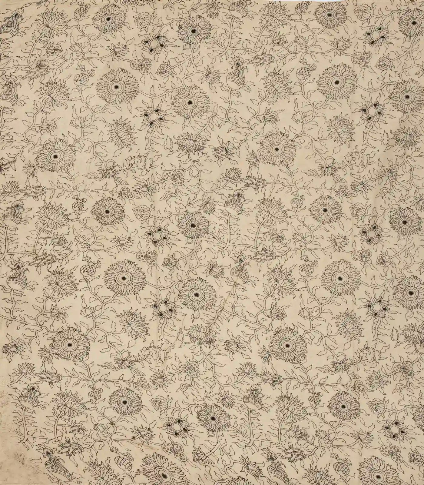 Taupe Cotton Saree With Black Kalamkari Print