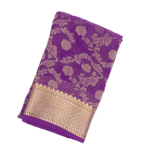 Purple Mysore Crepe Silk Saree With Floral Vine Zari Motifs