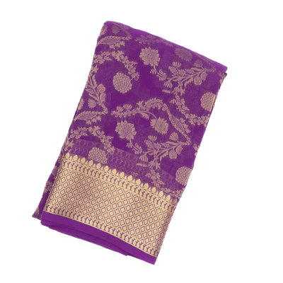 Purple Mysore Crepe Silk Saree With Floral Vine Zari Motifs