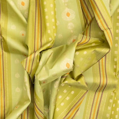 Pista Green Handloom Kanchipuram Silk Saree With Meena Floral Motifs