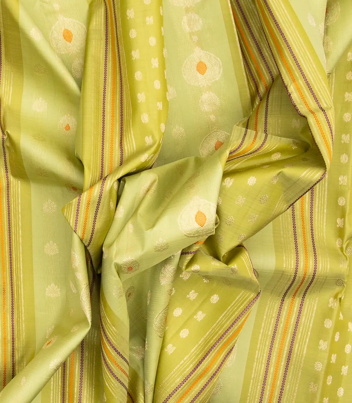 Pista Green Handloom Kanchipuram Silk Saree With Meena Floral Motifs