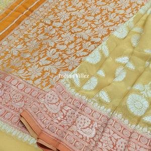 Sandal Color Banarasi Khaddi Georgette Saree With Tassels
