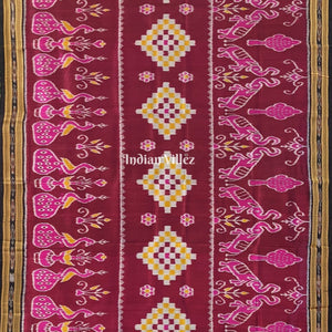 Wine Color Pasapali Animal Theme Khandua Silk Saree