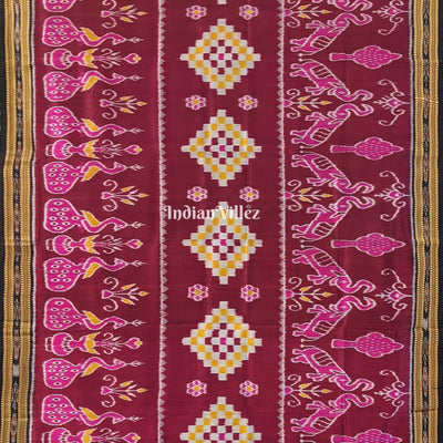 Wine Color Pasapali Animal Theme Khandua Silk Saree