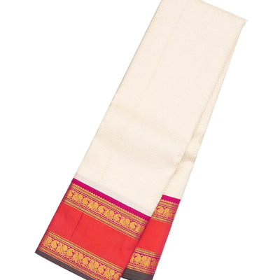 White Handloom Korvai Kanchipuram Silk Saree With Contrast Pink Border