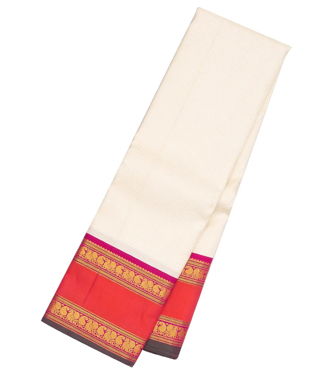 White Handloom Korvai Kanchipuram Silk Saree With Contrast Pink Border