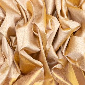 Taupe Handloom Kanchipuram Silk Saree With Floral Vine Motifs