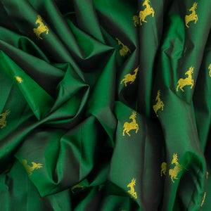Dark Green Handloom Kanchipuram Silk Saree With Deer Buttas