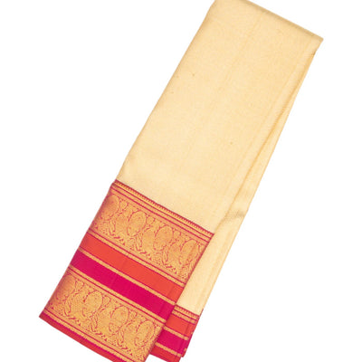 Cream Handloom Kanchipuram Korvai Silk Saree With Chevron Stripes