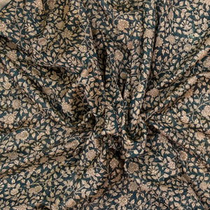 Steel Blue Handloom Chanderi Cotton Saree With Printed Cream Floral Motif