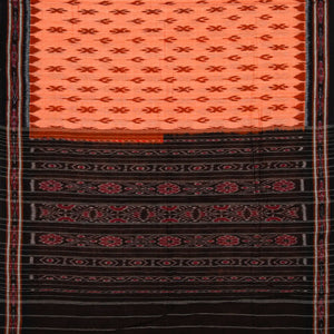 Peach Handloom Orissa Cotton Saree With Tie & Dye Floral Motifs