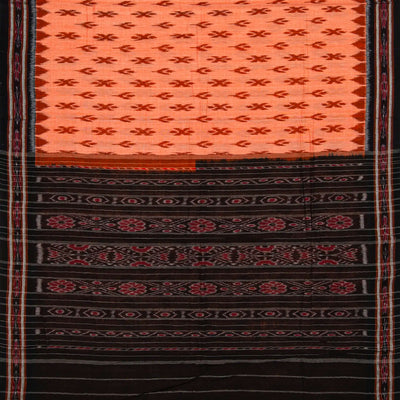 Peach Handloom Orissa Cotton Saree With Tie & Dye Floral Motifs