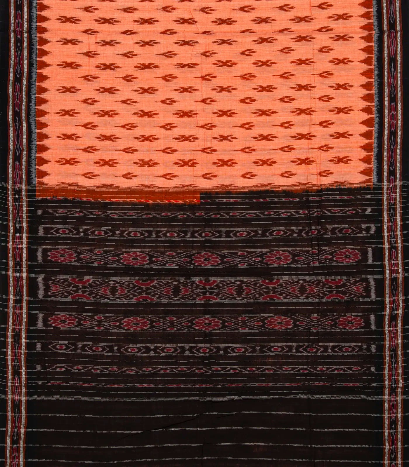 Peach Handloom Orissa Cotton Saree With Tie & Dye Floral Motifs