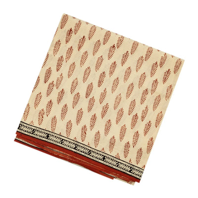 Cream Woven Jaipur Cotton Saree Printed With Crimson Floral Motifs
