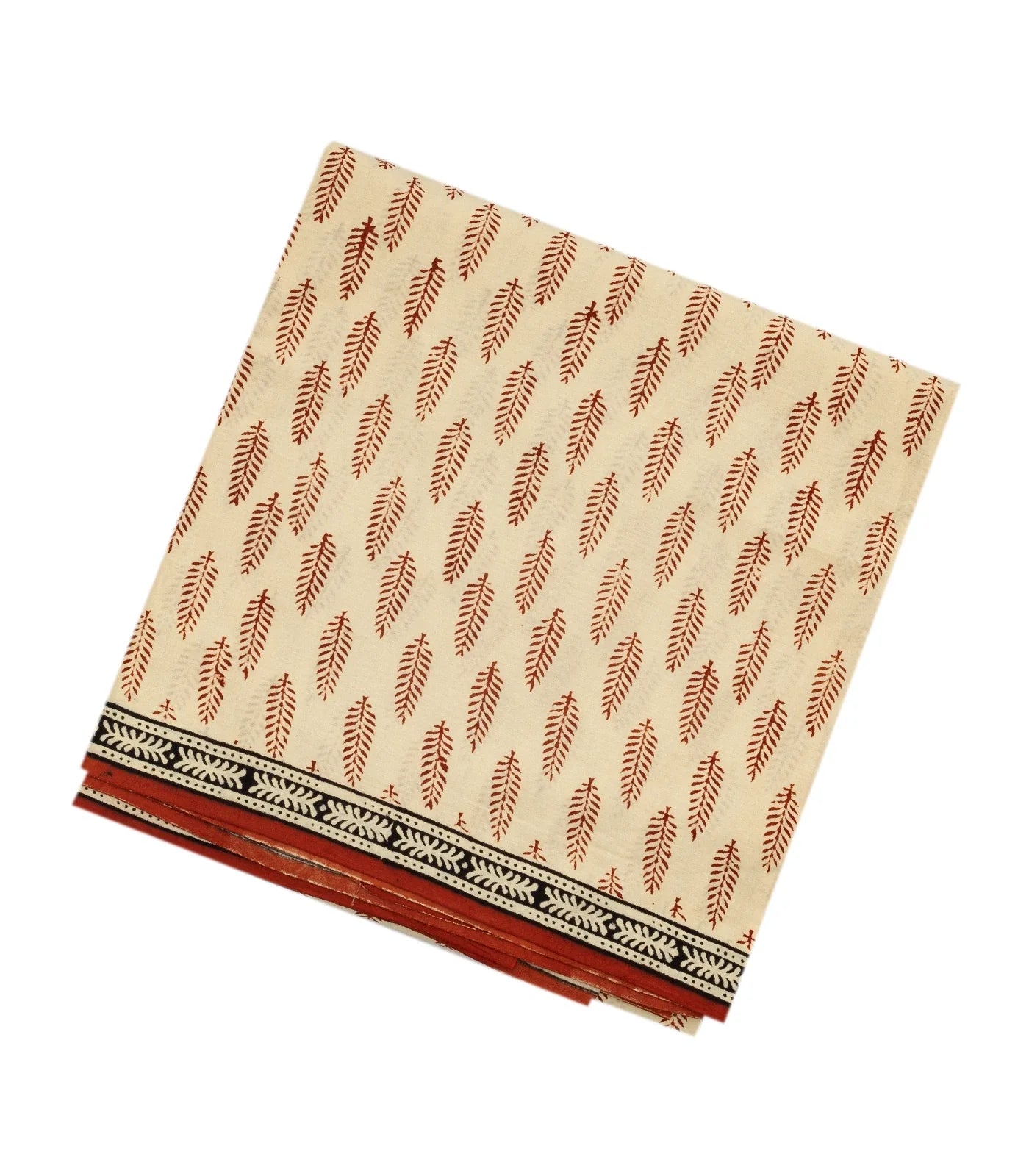 Cream Woven Jaipur Cotton Saree Printed With Crimson Floral Motifs