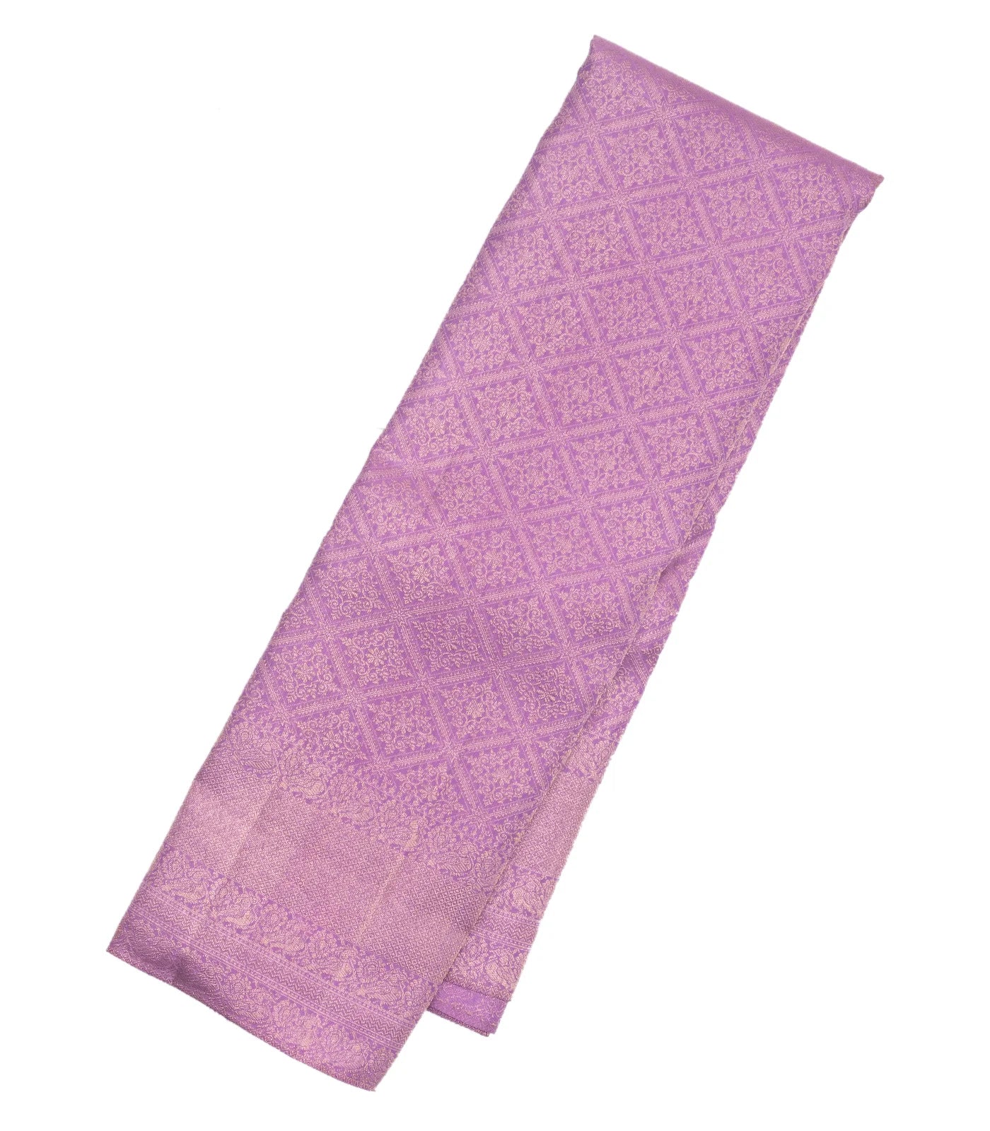 Lavender Handloom Kanchipuram Silk Saree With Floral Motifs
