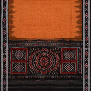 Orange Handloom Orissa Cotton Saree With Tie & Dye Pallu