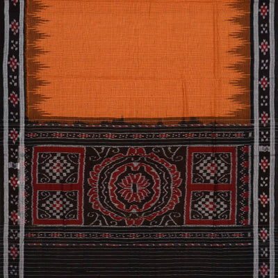 Orange Handloom Orissa Cotton Saree With Tie & Dye Pallu