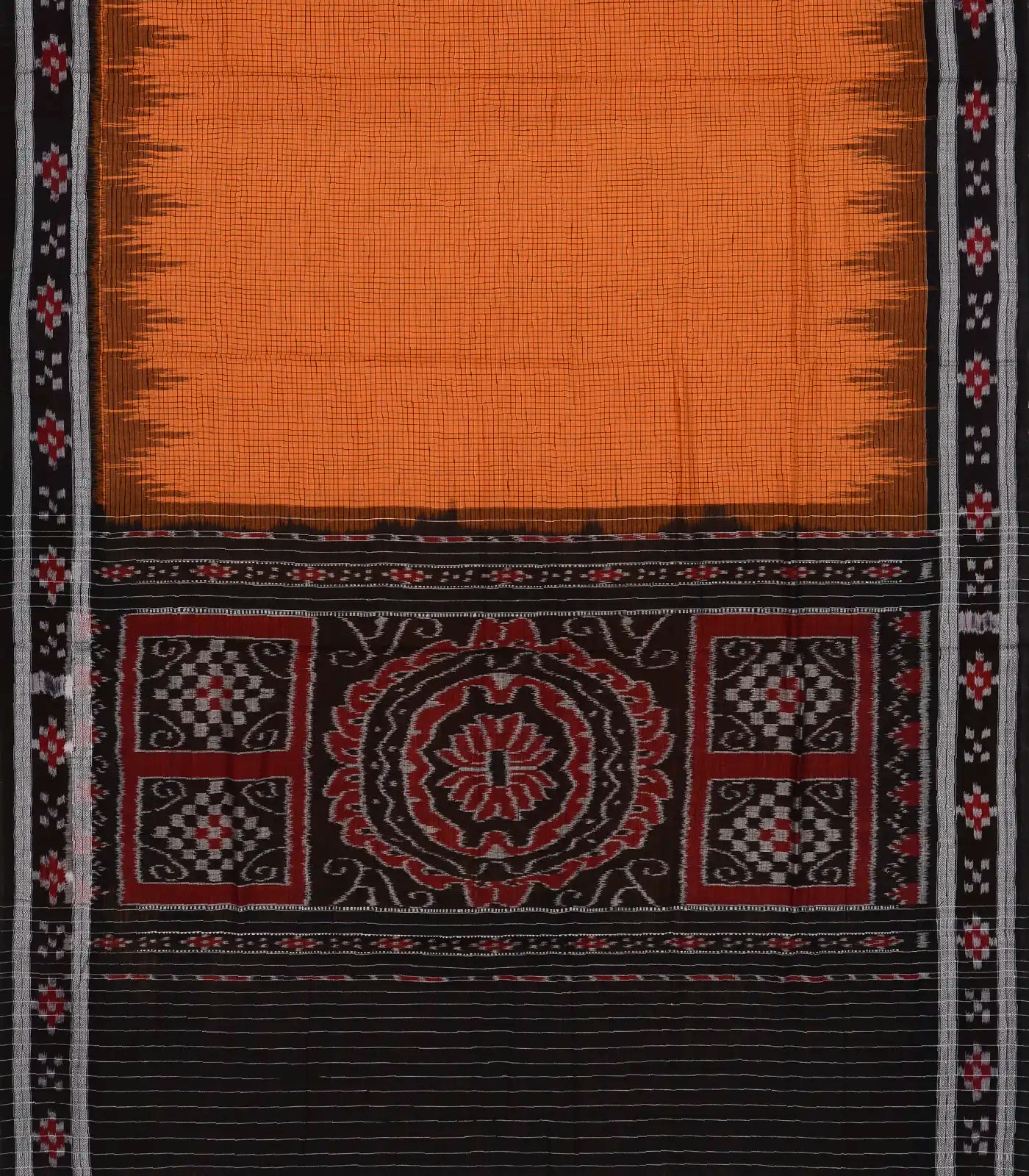 Orange Handloom Orissa Cotton Saree With Tie & Dye Pallu