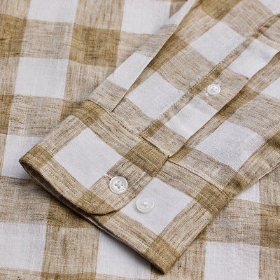 Beige Checks Linen Blend Shirt