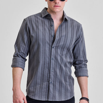 Grey Corduroy Slim Fit Shirt