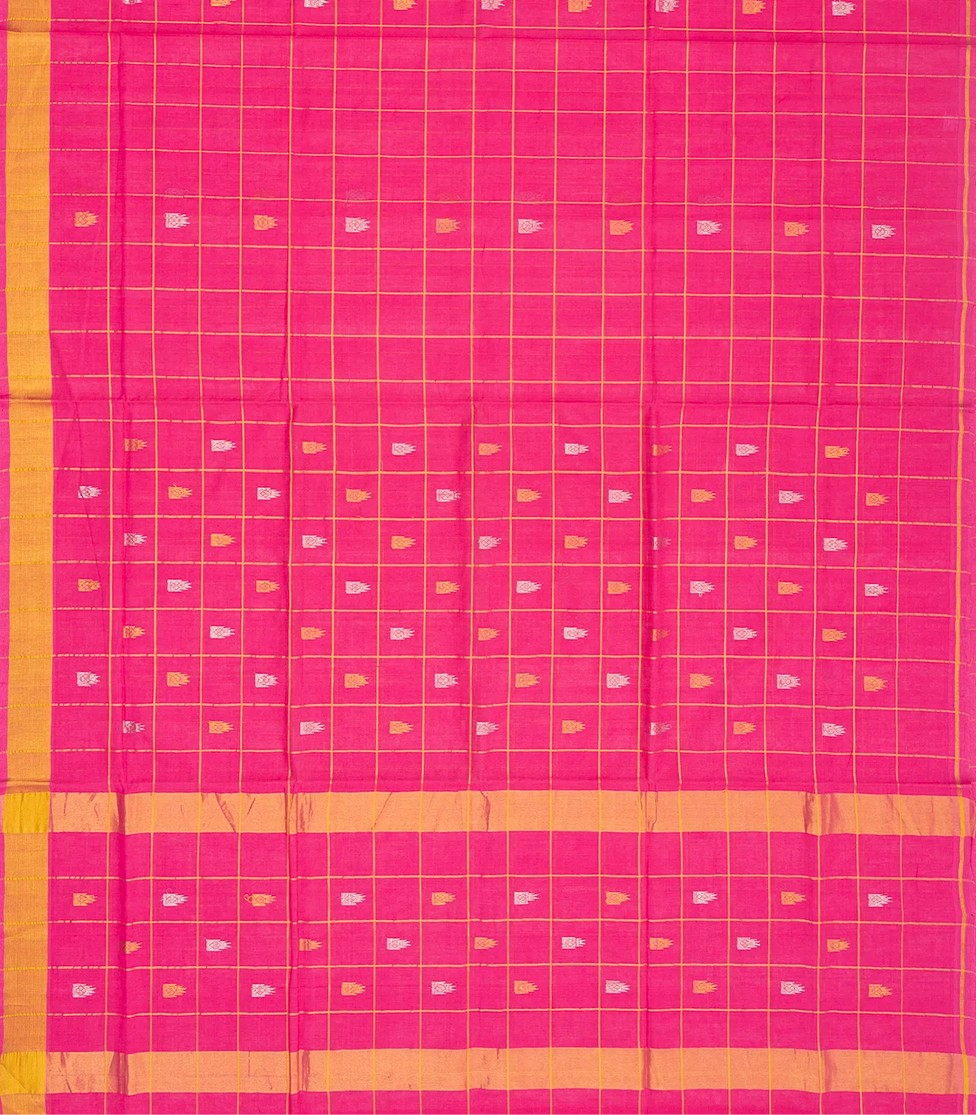 Hot Pink Handloom Venkatagiri Cotton Saree With Checks & Buttas