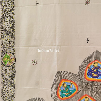 Off White PEACOCK (Mayur) & Nartaki Theme Pattachitra Silk Saree