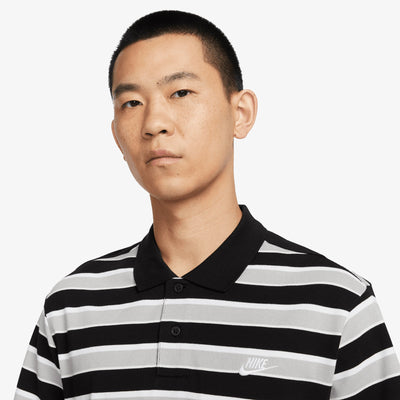 NIKE | CLUB STRIPED POLO T-SHIRT { BLACK/WHITE