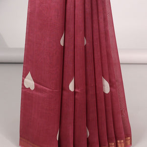 Redheart motifs chanderi cotton saree with self zari border & striped zari pallu