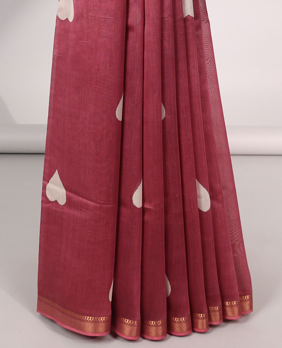 Redheart motifs chanderi cotton saree with self zari border & striped zari pallu