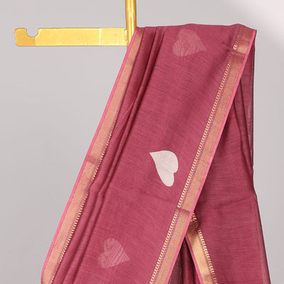 Redheart motifs chanderi cotton saree with self zari border & striped zari pallu