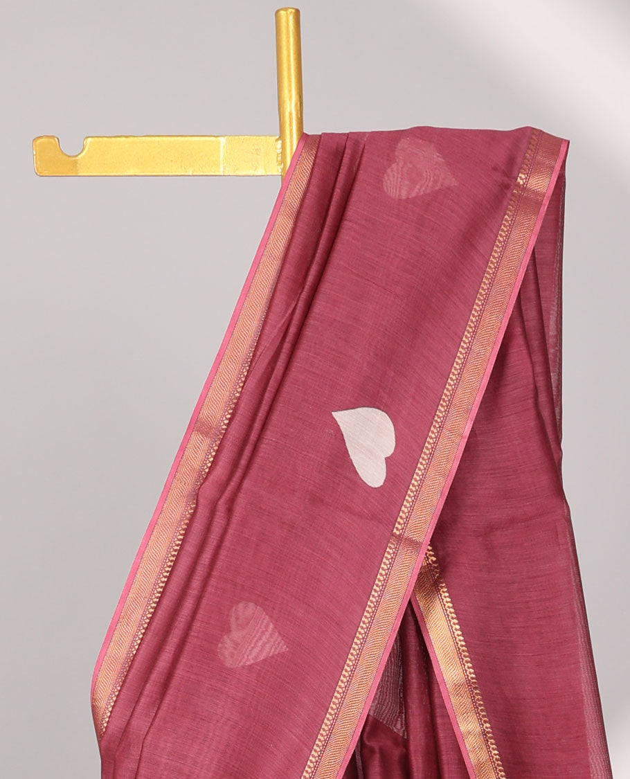 Redheart motifs chanderi cotton saree with self zari border & striped zari pallu
