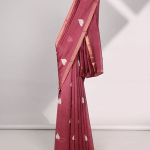 Redheart motifs chanderi cotton saree with self zari border & striped zari pallu