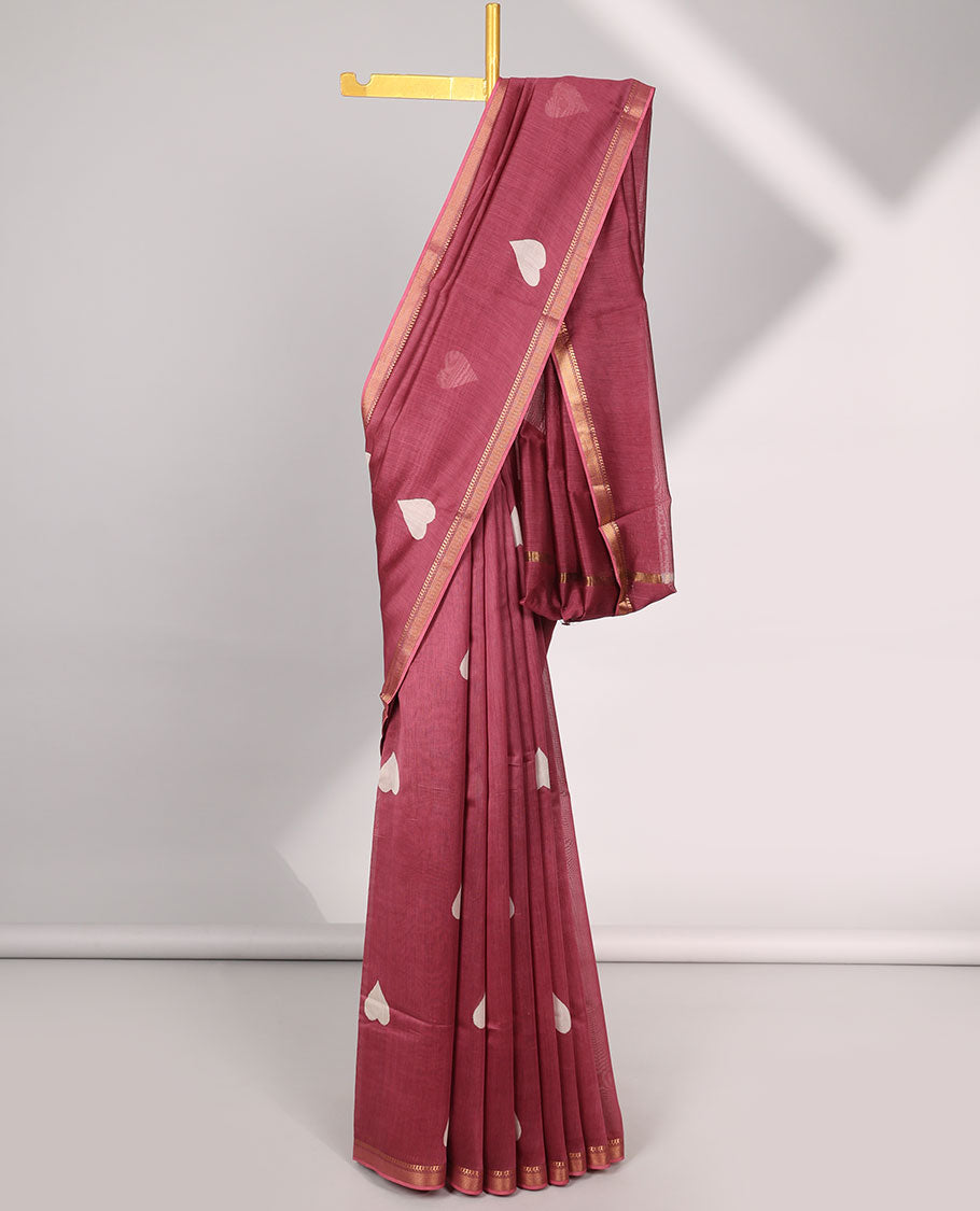 Redheart motifs chanderi cotton saree with self zari border & striped zari pallu