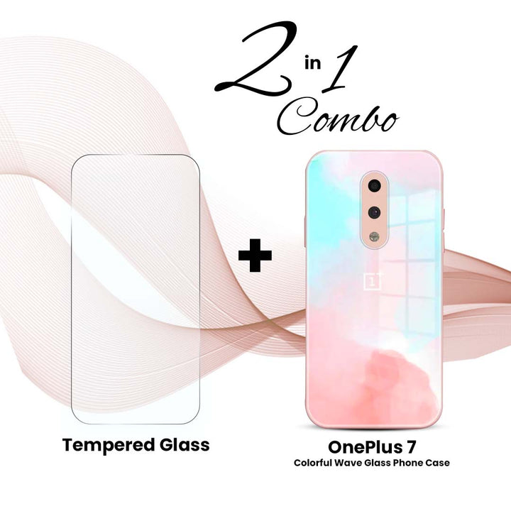 OnePlus (2 in 1 Combo) - Colorful Wave Glass Phone Case + Tempered Glass