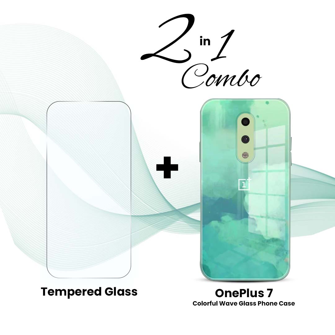 OnePlus (2 in 1 Combo) - Colorful Wave Glass Phone Case + Tempered Glass