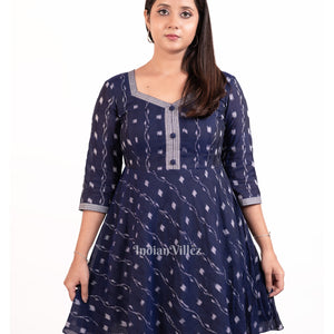 Navy Blue Sambalpuri Odisha Ikat Short Kurti