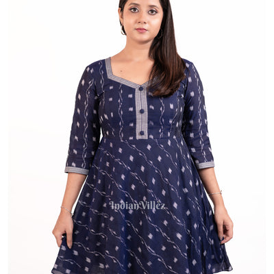 Navy Blue Sambalpuri Odisha Ikat Short Kurti